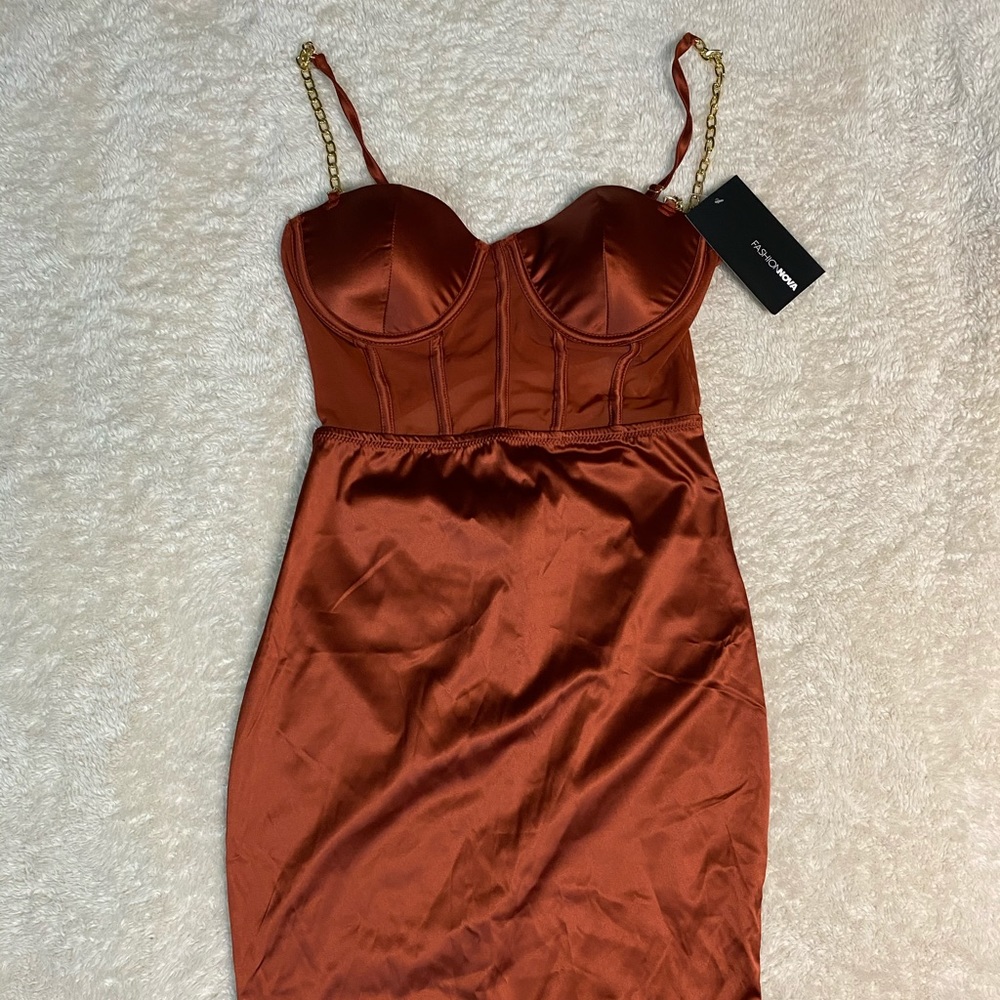 FashionNava Orange Satin Dress